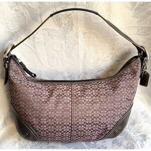 Vintage Coach Soho Hobo Shoulder Bag Purple Signature C Jacquard Brown Leather